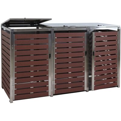 DÉCOSHOP26 Ontenedor De Exterior Para 3 Contenedores Con Puertas Y Tapas Con Cerradura Fabricado En Wpc Y Acero Inoxidable Con Acabado En Madera De Nogal 120 X 200 X 85 Cm 04000823 DÉCOSHOP26 Ontenedor De Exterior Para 3 Contenedores Con Puertas Y Tapas Con Cerradura Fabricado En Wpc Y Acero Inoxidable Con Acabado En Madera De Nogal 120 X 200 X 85 Cm 04000823