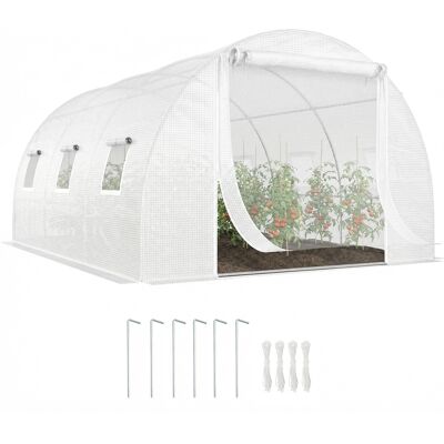 JHY DESIGN Invernadero Tipo Túnel Con 2 Postes Desmontables, Puertas Y Ventanas De Malla, Acero Galvanizado Y Pe, 396 X 300 X 200 Cm, Blanco. JHY DESIGN Invernadero Tipo Túnel Con 2 Postes Desmontables, Puertas Y Ventanas De Malla, Acero Galvanizado Y Pe, 396 X 300 X 200 Cm, Blanco.