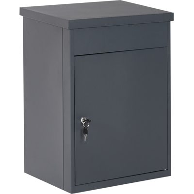 BELIANI Buzón De Paquetería De Acero Cerradura Con Llave Tapa Abatible Resistente A La Intemperie Exterior Gris Grafito Scalea BELIANI Buzón De Paquetería De Acero Cerradura Con Llave Tapa Abatible Resistente A La Intemperie Exterior Gris Grafito Scalea