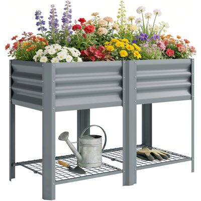 Outsunny Huerto Urbano Elevado Con Estante Inferior, Mesa De Cultivo De Metal Galvanizado Con Forro Y Guantes, 120x55x80 Cm, Gris Plateado Outsunny Huerto Urbano Elevado Con Estante Inferior, Mesa De Cultivo De Metal Galvanizado Con Forro Y Guantes, 120x55x80 Cm, Gris Plateado