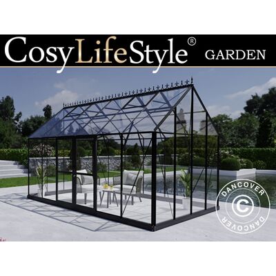 Orangerie, Invernadero En Cristal 13,3m², 4,45x2,99x2,95m Con Base Y Crestería/cima, Negro - Dancover Orangerie, Invernadero En Cristal 13,3m², 4,45x2,99x2,95m Con Base Y Crestería/cima, Negro - Dancover