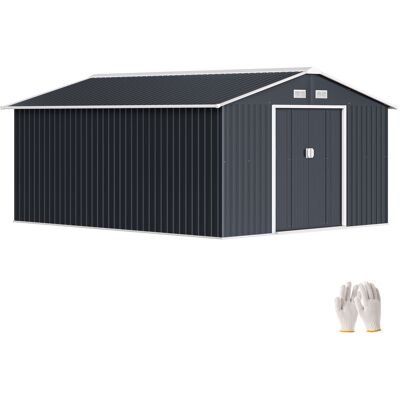 JHY DESIGN Cobertizo De Acero Galvanizado De 12,4 M² Con Techo Inclinado Y Puerta Con Cerradura. JHY DESIGN Cobertizo De Acero Galvanizado De 12,4 M² Con Techo Inclinado Y Puerta Con Cerradura.
