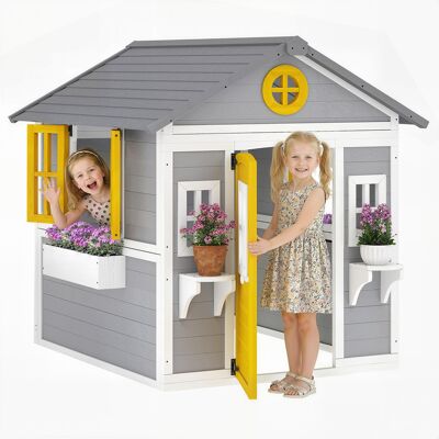 Outsunny Casita Infantil Exterior E Interior De Madera, Casita Infantil Con Puerta, Ventanas, Jardineras Y Soportes De Flores, Para 3-8 Años, Gris Outsunny Casita Infantil Exterior E Interior De Madera, Casita Infantil Con Puerta, Ventanas, Jardineras Y Soportes De Flores, Para 3-8 Años, Gris