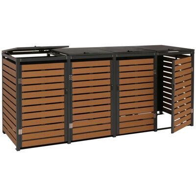 DÉCOSHOP26 Obertizo Para 4 Cubos De Basura Con Tapa Exterior Con Cerradura 80 A 240l 119x264x84 Cm Wpc Efecto Madera Teca Estructura De Acero Galvanizado 04001005 DÉCOSHOP26 Obertizo Para 4 Cubos De Basura Con Tapa Exterior Con Cerradura 80 A 240l 119x264x84 Cm Wpc Efecto Madera Teca Estructura De Acero Galvanizado 04001005