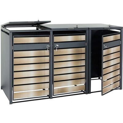 DÉCOSHOP26 Ubos De Basura 3 Contenedores Extensible Con Cerradura Y Apertura Asistida Metal Antracita Acabado Dorado 200x80 Cm 04000655 DÉCOSHOP26 Ubos De Basura 3 Contenedores Extensible Con Cerradura Y Apertura Asistida Metal Antracita Acabado Dorado 200x80 Cm 04000655