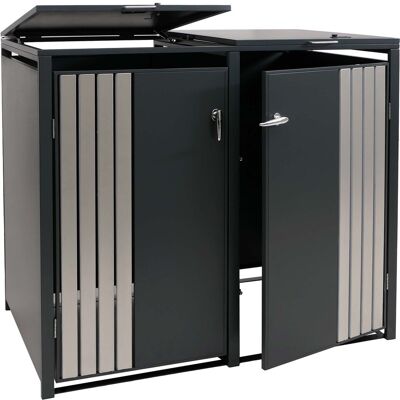 DÉCOSHOP26 Ubo De Basura Exterior Para 2 Cubos De 80 A 240 L De Acero Antracita Cobertizo Para Cubos Con Tapas Puertas Con Cerradura Y Resortes De Gas 132 X 84 X 122 Cm 04000934 DÉCOSHOP26 Ubo De Basura Exterior Para 2 Cubos De 80 A 240 L De Acero Antracita Cobertizo Para Cubos Con Tapas Puertas Con Cerradura Y Resortes De Gas 132 X 84 X 122 Cm 04000934