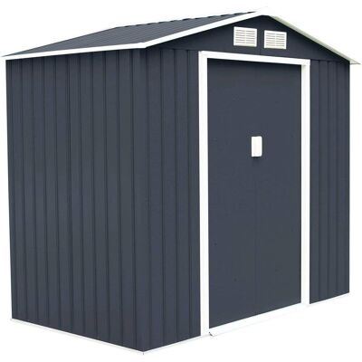 COSTWAY Cobertizo De Jardín Con Base Metálica Con Puerta 213x127x185cm Exterior Caseta De Jardín Herramienta Almacenamiento Gris Oscuro COSTWAY Cobertizo De Jardín Con Base Metálica Con Puerta 213x127x185cm Exterior Caseta De Jardín Herramienta Almacenamiento Gris Oscuro