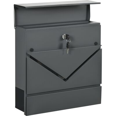 JHY DESIGN Buzón Con Tapa, 2 Orificios De Drenaje En La Parte Inferior, De Acero, Con Cerradura, Gris. JHY DESIGN Buzón Con Tapa, 2 Orificios De Drenaje En La Parte Inferior, De Acero, Con Cerradura, Gris.