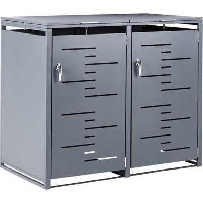 BELIANI Cobertizo De Metal Para Dos Cubos De Basura De Exterior Apertura Superior Cierre Con Llave Y Cadena Para Dos Contenedores 480 Litros Acero Galvanizado Gris Oscuro Perissa BELIANI Cobertizo De Metal Para Dos Cubos De Basura De Exterior Apertura Superior Cierre Con Llave Y Cadena Para Dos Contenedores 480 Litros Acero Galvanizado Gris Oscuro Perissa