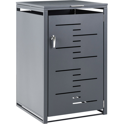 BELIANI Cobertizo De Metal Para Cubo De Basura De Exterior Apertura Superior Cierre Con Llave Y Cadena Para Contenedor De 240 Litros Acero Galvanizado Gris Oscuro Perissa BELIANI Cobertizo De Metal Para Cubo De Basura De Exterior Apertura Superior Cierre Con Llave Y Cadena Para Contenedor De 240 Litros Acero Galvanizado Gris Oscuro Perissa
