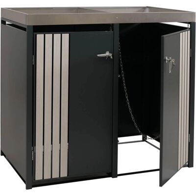 DÉCOSHOP26 Ubos De Basura Exteriores Dobles Con Jardinera Cobertizo Para 2 Contenedores De 80 A 240 L Metal Antracita Efecto Madera Clara 04000932 DÉCOSHOP26 Ubos De Basura Exteriores Dobles Con Jardinera Cobertizo Para 2 Contenedores De 80 A 240 L Metal Antracita Efecto Madera Clara 04000932