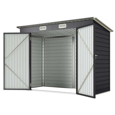 HELLOSHOP26 Caseta De Jardín Exterior 249 X 121 X 183 Cm Puertas Dobles Con Cerradura Ventilación Diseño Contemporáneo En Acero Gris 210005464 HELLOSHOP26 Caseta De Jardín Exterior 249 X 121 X 183 Cm Puertas Dobles Con Cerradura Ventilación Diseño Contemporáneo En Acero Gris 210005464