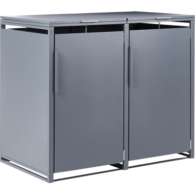 BELIANI Cobertizo Doble De Metal Para Cubos De Basura De Exterior Apertura Superior Con Cadena Para Contenedor 480 Litros Acero Galvanizado Gris Oscuro Piacenza BELIANI Cobertizo Doble De Metal Para Cubos De Basura De Exterior Apertura Superior Con Cadena Para Contenedor 480 Litros Acero Galvanizado Gris Oscuro Piacenza