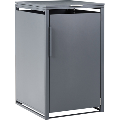 BELIANI Cobertizo De Metal Para Cubo De Basura De Exterior Apertura Superior Con Cadena Para Contenedor De 240 Litros Acero Galvanizado Gris Oscuro Piacenza BELIANI Cobertizo De Metal Para Cubo De Basura De Exterior Apertura Superior Con Cadena Para Contenedor De 240 Litros Acero Galvanizado Gris Oscuro Piacenza