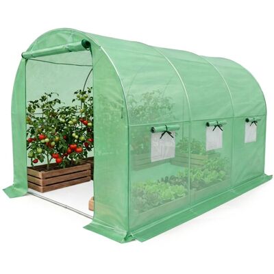 AKORD Invernadero De Jardín Tipo Túnel Con Estructura Metálica Y Cubierta De Pe, 1 Puerta Y 6 Ventanas Verde 200x300x200 Cm AKORD Invernadero De Jardín Tipo Túnel Con Estructura Metálica Y Cubierta De Pe, 1 Puerta Y 6 Ventanas Verde 200x300x200 Cm
