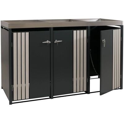 DÉCOSHOP26 Ubos De Basura Para 3 Contenedores Cobertizo Para Basura De Metal Con Jardinera 125x196x84 Cm, Aprox. 75 Kg Antracita Aspecto Madera Clara 04000931 DÉCOSHOP26 Ubos De Basura Para 3 Contenedores Cobertizo Para Basura De Metal Con Jardinera 125x196x84 Cm, Aprox. 75 Kg Antracita Aspecto Madera Clara 04000931