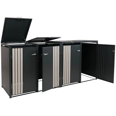 DÉCOSHOP26 Obertizo Para 4 Cubos De Basura Con Tapa Cobertizo Para Cubos De Basura De Metal Con Apertura Superior 122x264x84 Cm Antracita Aspecto Madera Clara 04000934 DÉCOSHOP26 Obertizo Para 4 Cubos De Basura Con Tapa Cobertizo Para Cubos De Basura De Metal Con Apertura Superior 122x264x84 Cm Antracita Aspecto Madera Clara 04000934