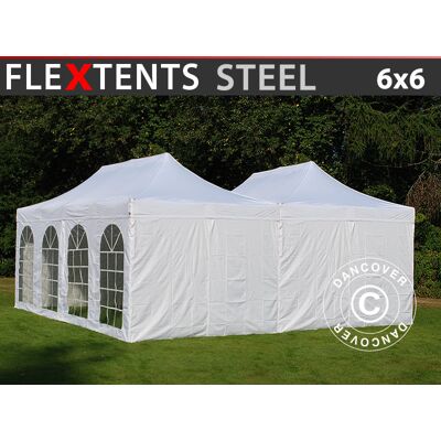 DANCOVER Carpa Plegable Flextents Steel 6x6m Blanco, Inclusiva 8 Paredes Laterales DANCOVER Carpa Plegable Flextents Steel 6x6m Blanco, Inclusiva 8 Paredes Laterales