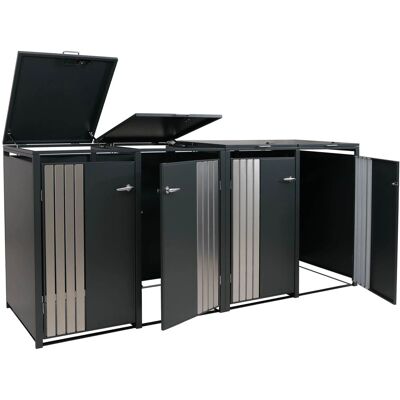 DÉCOSHOP26 Ubos De Basura 4 Contenedores Con Tapa Cobertizo Exterior De Acero Galvanizado Antracita 80 A 240l Con Cerradura 122x264x84 Cm 04000934 DÉCOSHOP26 Ubos De Basura 4 Contenedores Con Tapa Cobertizo Exterior De Acero Galvanizado Antracita 80 A 240l Con Cerradura 122x264x84 Cm 04000934