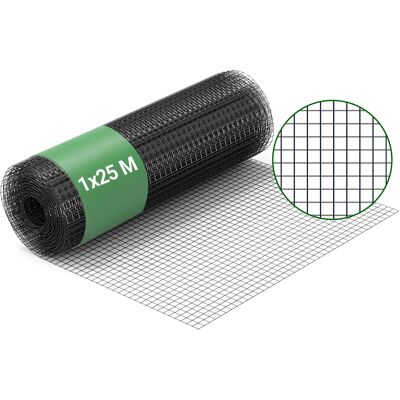 WILTEC Malla De Alambre Cuadrada 12x12mm De Color Negro, Rollo 25m Y Altura 100cm, De Acero Galvanizado WILTEC Malla De Alambre Cuadrada 12x12mm De Color Negro, Rollo 25m Y Altura 100cm, De Acero Galvanizado