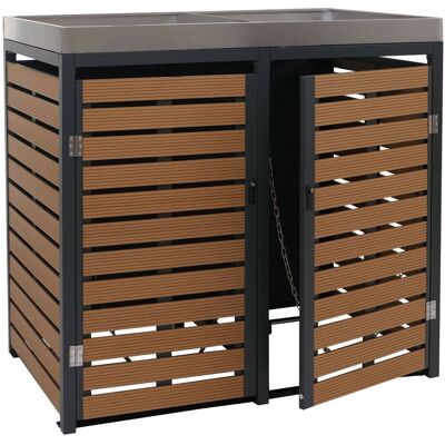 DÉCOSHOP26 Ecinto Doble Con Jardinera Integrada 124x134x84 Cm Wpc Y Acero Inoxidable Con Acabado Teca 04000899 DÉCOSHOP26 Ecinto Doble Con Jardinera Integrada 124x134x84 Cm Wpc Y Acero Inoxidable Con Acabado Teca 04000899