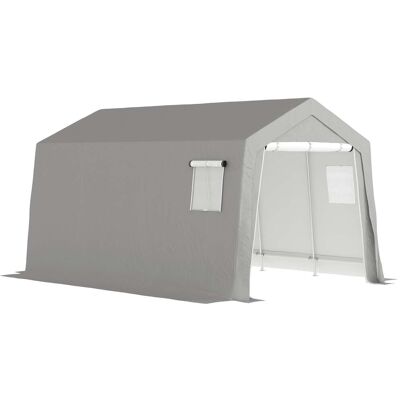 HELLOSHOP26 Cobertizo De Almacenamiento Exterior Para Motos Y Bicicletas 300 X 447 X 255 Cm Lona Impermeable Puerta Con Cremallera Moderno De Metal Gris Claro 210005535 HELLOSHOP26 Cobertizo De Almacenamiento Exterior Para Motos Y Bicicletas 300 X 447 X 255 Cm Lona Impermeable Puerta Con Cremallera Moderno De Metal Gris Claro 210005535