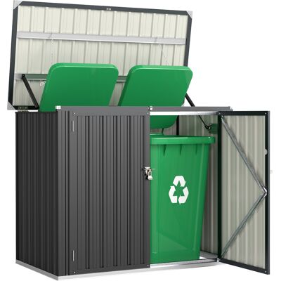 JHY DESIGN Caseta De Jardín Exterior Para Contenedores De Basura De 1,2 M², De Acero Galvanizado, Con Capacidad Para 2 Contenedores. JHY DESIGN Caseta De Jardín Exterior Para Contenedores De Basura De 1,2 M², De Acero Galvanizado, Con Capacidad Para 2 Contenedores.