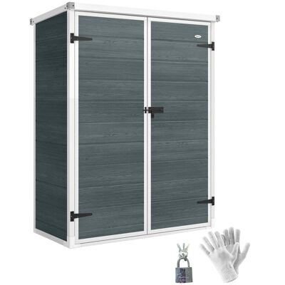 Outsunny Cobertizo De Jardín Exterior De Plástico Y Aluminio, 0,81 M², 134x68,5x170 Cm Con Suelo, 2 Estantes, Puertas Dobles Con Pestillo, Gris Outsunny Cobertizo De Jardín Exterior De Plástico Y Aluminio, 0,81 M², 134x68,5x170 Cm Con Suelo, 2 Estantes, Puertas Dobles Con Pestillo, Gris