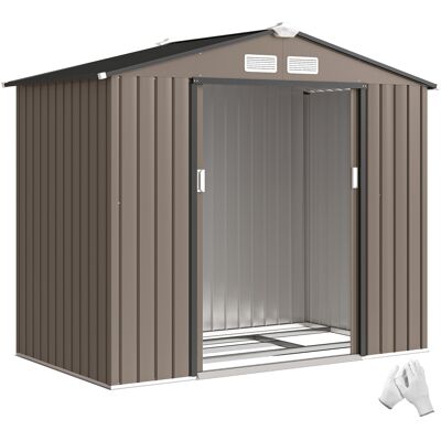 JHY DESIGN Caseta De Jardín Marrón De 213x130x185 Cm, Base Reforzada, 2 Puertas, 4 Ventanas. JHY DESIGN Caseta De Jardín Marrón De 213x130x185 Cm, Base Reforzada, 2 Puertas, 4 Ventanas.
