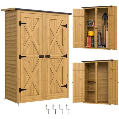 Outsunny Caseta De Jardín De Madera 115x53x156 Cm, Armario Exterior Para Herramientas Con Puertas Dobles Con Pestillo, 2 Estantes, Marrón Outsunny Caseta De Jardín De Madera 115x53x156 Cm, Armario Exterior Para Herramientas Con Puertas Dobles Con Pestillo, 2 Estantes, Marrón