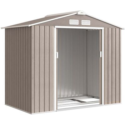 HELLOSHOP26 Caseta De Jardín Gran Cobertizo Para Herramientas 213 X 130 X 185 Cm Puerta Corredera Industrial De Acero Galvanizado Marrón Claro 210004029 HELLOSHOP26 Caseta De Jardín Gran Cobertizo Para Herramientas 213 X 130 X 185 Cm Puerta Corredera Industrial De Acero Galvanizado Marrón Claro 210004029