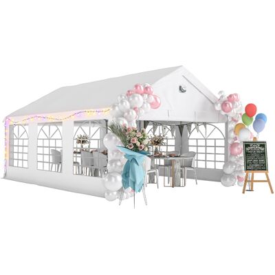 Outsunny Carpa Para Fiesta 4x6 M, Con Luces Led Estructura Acero Galvanizado, Paredes Extraíbles, 2 Puertas Con Cremallera, Ventanas, Upf30+, Blanco Outsunny Carpa Para Fiesta 4x6 M, Con Luces Led Estructura Acero Galvanizado, Paredes Extraíbles, 2 Puertas Con Cremallera, Ventanas, Upf30+, Blanco