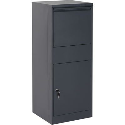 BELIANI Buzón De Paquetería De Acero Cerradura Con Llave Tapa Abatible Resistente A La Intemperie Exterior Gris Grafito Otranto BELIANI Buzón De Paquetería De Acero Cerradura Con Llave Tapa Abatible Resistente A La Intemperie Exterior Gris Grafito Otranto