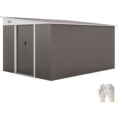 JHY DESIGN Caseta De Jardín Metálica Con Techo Inclinado Y Puertas Dobles Con Cerradura, 2,8 X 3,45 X 2,01 M, Gris. JHY DESIGN Caseta De Jardín Metálica Con Techo Inclinado Y Puertas Dobles Con Cerradura, 2,8 X 3,45 X 2,01 M, Gris.