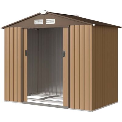 HELLOSHOP26 Caseta De Jardín Cobertizo Para Herramientas 213 X 130 X 185 Cm Asegurable Ventilación Estilo Contemporáneo Diseño De Acero Kaki 210004032 HELLOSHOP26 Caseta De Jardín Cobertizo Para Herramientas 213 X 130 X 185 Cm Asegurable Ventilación Estilo Contemporáneo Diseño De Acero Kaki 210004032