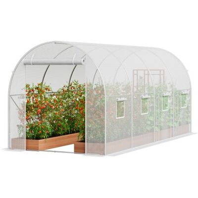 OEM Invernadero Túnel 445x194x192 Cm Carpa Refugio Para Plantas Con Estructura De Acero Galvanizado Cubierta De Pe Puerta Enrollable Con Cremallera 8 Ventanas Para Cultivo De Verduras Flores, Blanco OEM Invernadero Túnel 445x194x192 Cm Carpa Refugio Para Plantas Con Estructura De Acero Galvanizado Cubierta De Pe Puerta Enrollable Con Cremallera 8 Ventanas Para Cultivo De Verduras Flores, Blanco