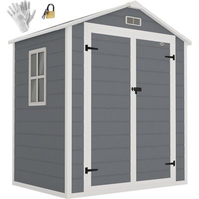 JHY DESIGN Caseta De Jardín De Resina De Polipropileno De 2,12 M² - 2 Puertas, 1 Ventana Y 1 Rejilla De Ventilación, Techo A Dos Aguas, Gris JHY DESIGN Caseta De Jardín De Resina De Polipropileno De 2,12 M² - 2 Puertas, 1 Ventana Y 1 Rejilla De Ventilación, Techo A Dos Aguas, Gris