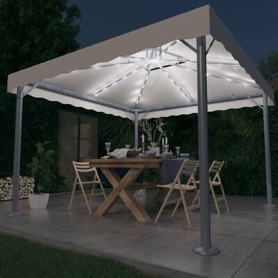 Vidaxl - Cenador Con Tira De Luces Led Aluminio Crema 300x300 Cm Vidaxl - Cenador Con Tira De Luces Led Aluminio Crema 300x300 Cm