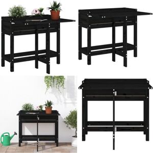 VIDAXL Jardinera Con Tapa Plegable Madera Maciza De Pino Negro - Jardinera Plegable - Mesa De Jardinería VIDAXL Jardinera Con Tapa Plegable Madera Maciza De Pino Negro - Jardinera Plegable - Mesa De Jardinería