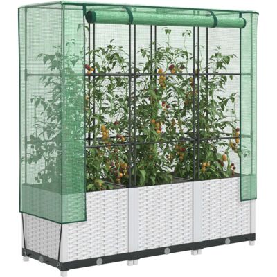 vidaXL Cama elevada con cubierta de invernadero - aspecto ratán vidaXL Cama elevada con cubierta de invernadero - aspecto ratán