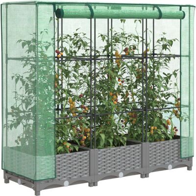 Cama elevada con protección de invernadero - Gris claro - 120x40x123cm Cama elevada con protección de invernadero - Gris claro - 120x40x123cm