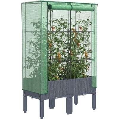 Cama elevada con cubierta de invernadero - Maceta de jardín ratán Cama elevada con cubierta de invernadero - Maceta de jardín ratán
