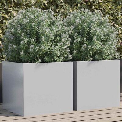 vidaXL Plata Acero galvanizado 42x40x39 cm 2 piezas Jardineras vidaXL Plata Acero galvanizado 42x40x39 cm 2 piezas Jardineras