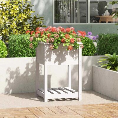 Jardinera de pino blanco con estante - Decoración de jardín - vidaXL Jardinera de pino blanco con estante - Decoración de jardín - vidaXL