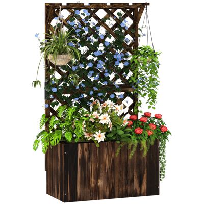 JHY DESIGN Macetero Elevado Con Celosía, Jardinera De Madera, Celosía De Jardín De 64 X 33 X 122 Cm, Acabado Carbonizado. JHY DESIGN Macetero Elevado Con Celosía, Jardinera De Madera, Celosía De Jardín De 64 X 33 X 122 Cm, Acabado Carbonizado.