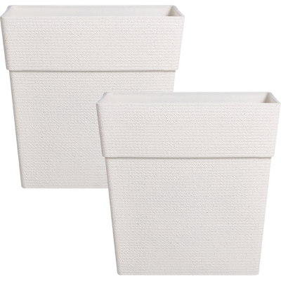 BELIANI Conjunto De 2 Macetas De Jardín Grandes Con Efecto Acanalado Tiestos Para Patio Blanco Crema Nigellia BELIANI Conjunto De 2 Macetas De Jardín Grandes Con Efecto Acanalado Tiestos Para Patio Blanco Crema Nigellia