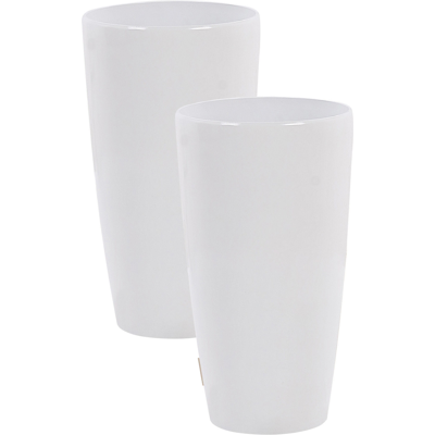 BELIANI Conjunto De 2 Macetas De Mezcla De Piedra Blanca 32 Cm Brillante Moderno Interior Exterior Tseria BELIANI Conjunto De 2 Macetas De Mezcla De Piedra Blanca 32 Cm Brillante Moderno Interior Exterior Tseria