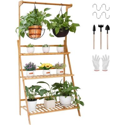 Unho Estantería Para Macetas De Bambú, Escalera Para Flores Plantas Con Barra De Colgar 70 X 40 X 96cm Unho Estantería Para Macetas De Bambú, Escalera Para Flores Plantas Con Barra De Colgar 70 X 40 X 96cm