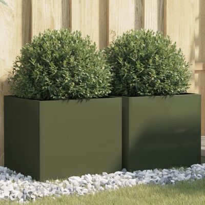 Set de 2 macetas de acero verde oliva 42x40x39 cm - Jardineras elevadas Set de 2 macetas de acero verde oliva 42x40x39 cm - Jardineras elevadas
