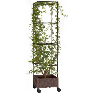 JHY DESIGN Macetero Elevado De 20 Litros Con Ruedas Con Bloqueo Y Sistema De Riego Automático, Color Marrón. JHY DESIGN Macetero Elevado De 20 Litros Con Ruedas Con Bloqueo Y Sistema De Riego Automático, Color Marrón.